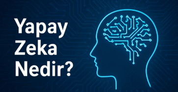 Yapay zeka teknolojisini simgeleyen bilgisayar ve robot görseli